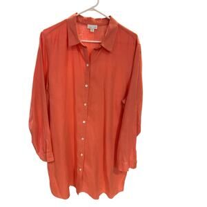 J. JILL Love Linen Peach Melon 100% Linen Long Sleeve Button Up Women's XL
